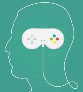 Outline of human head with gaming controller inside